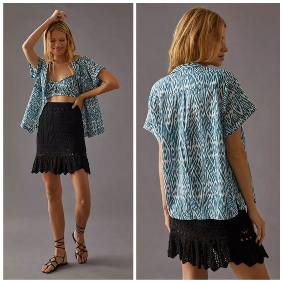 BOGO! Anthropologie Pilcro Printed Voile Surf Shirt Cotton Blue Size Small - Picture 10 of 10